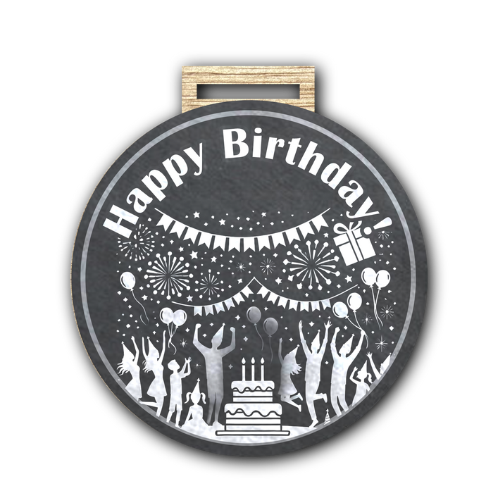 Party Birthday Medal 10cm Slate