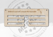 Load image into Gallery viewer, Believe in Yourself, Conquer the Impossible Running Medal Hanger
