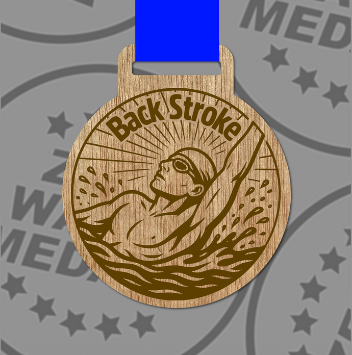 Engraved Wooden Backstroke Medal 65mm – Sustainable Eco-Friendly Award | UK Made with Custom Ribbon Colours