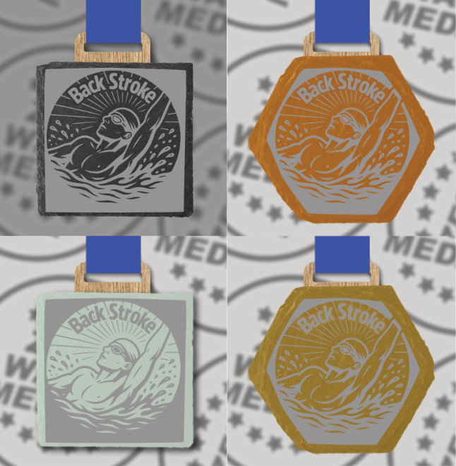 Slate Engraved Individual Back Stroke Swimming Medal – 75mm Sustainable Design, Made in the UK