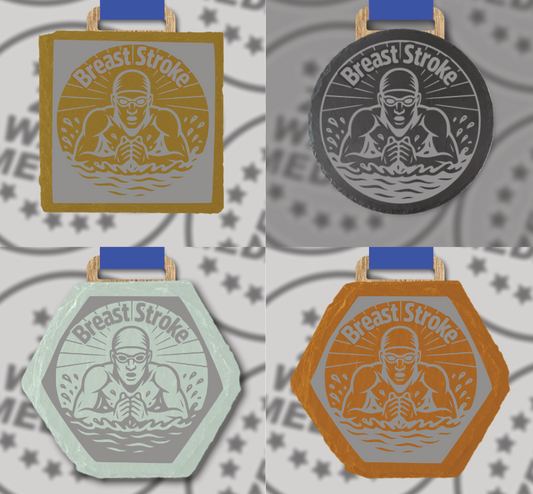 Slate Engraved Individual Breaststroke Swimming Medal – 75mm Sustainable Design, Made in the UK