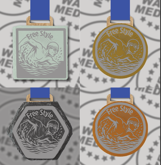 Slate Engraved Individual Free Style Swimming Medal – 75mm Sustainable Design, Made in the UK