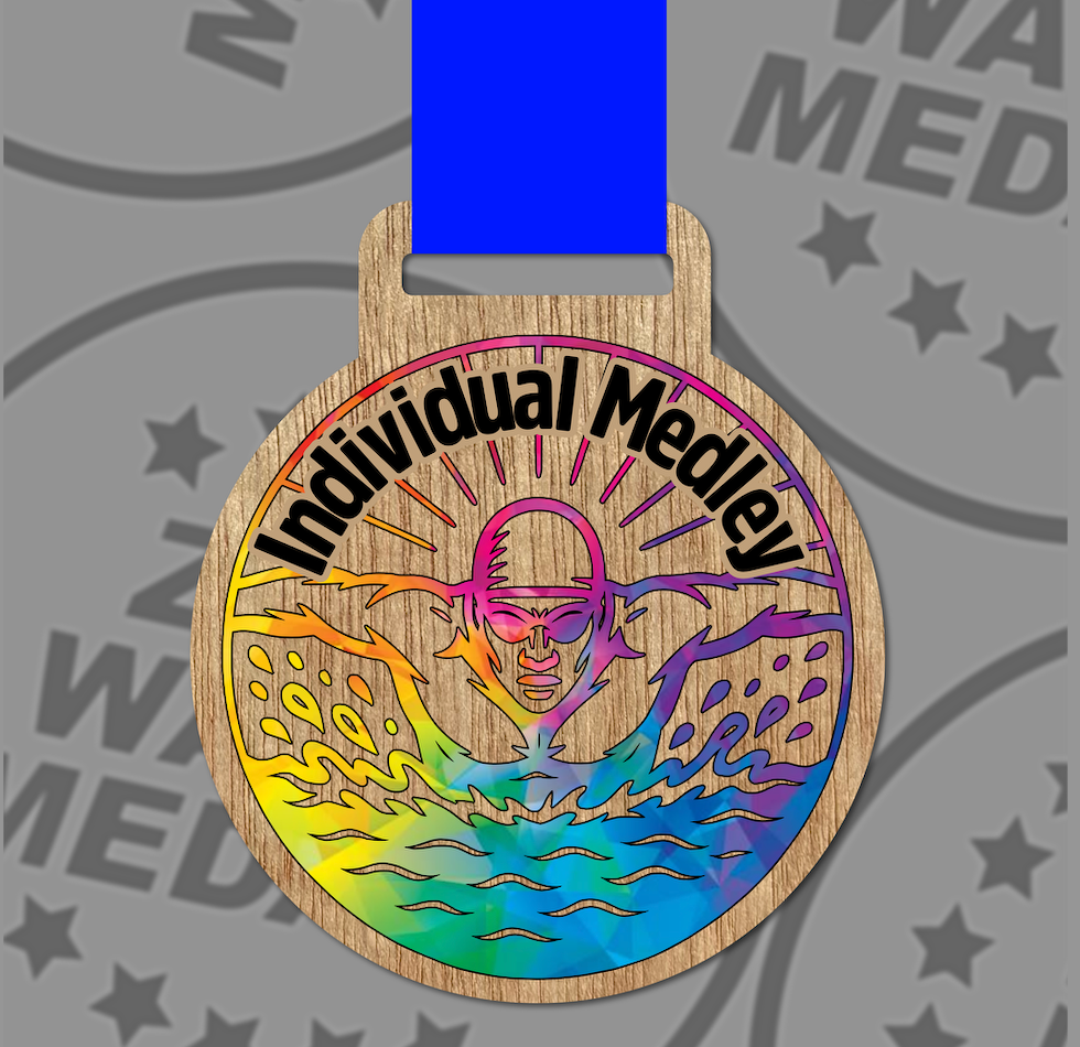 Wooden Colour Individual Medley Medal – 65mm Sustainable Design, Made in the UK