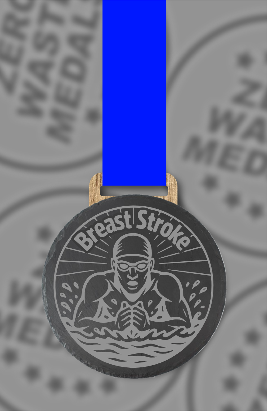 Slate Engraved Individual Breaststroke Swimming Medal – 75mm Sustainable Design, Made in the UK
