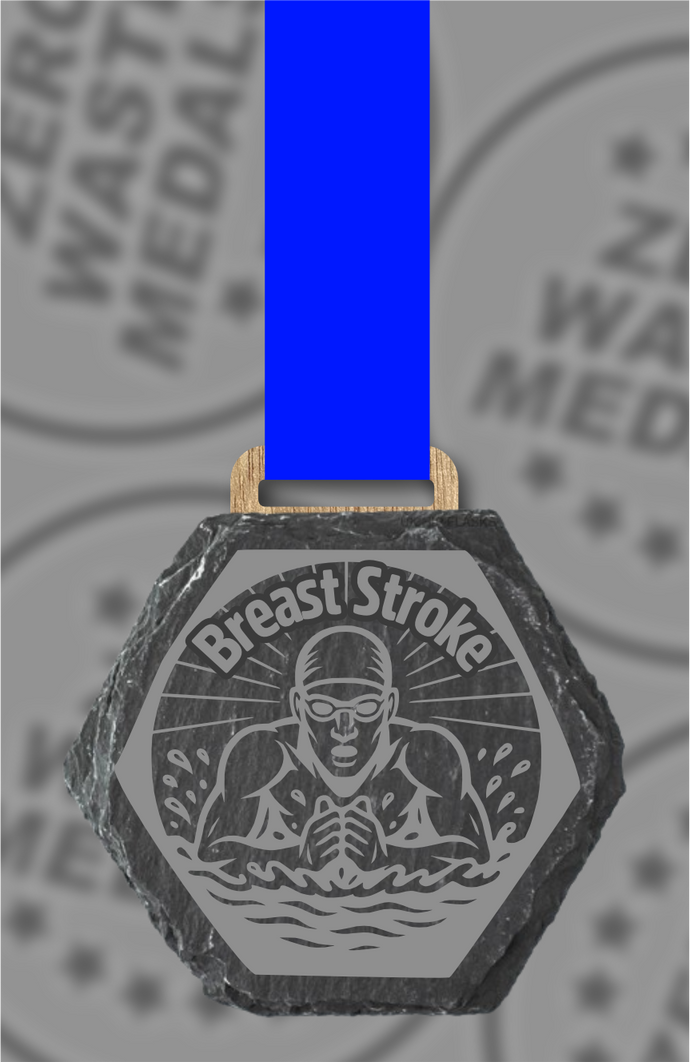 Slate Engraved Individual Breaststroke Swimming Medal – 75mm Sustainable Design, Made in the UK