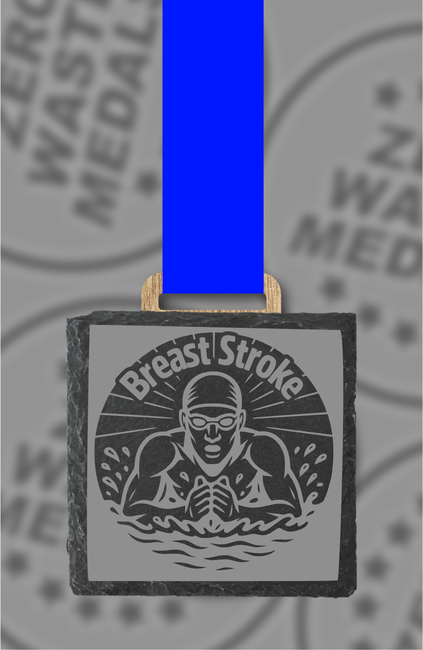 Slate Engraved Individual Breaststroke Swimming Medal – 75mm Sustainable Design, Made in the UK
