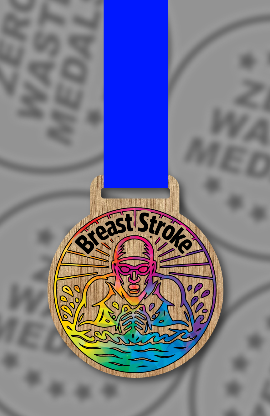 Wooden Colour Breaststroke Medal – 65mm Sustainable Design, Made in the UK