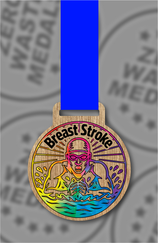 Wooden Colour Breaststroke Medal – 65mm Sustainable Design, Made in the UK