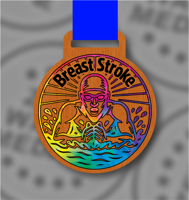 Wooden Colour Breaststroke Medal – 65mm Sustainable Design, Made in the UK
