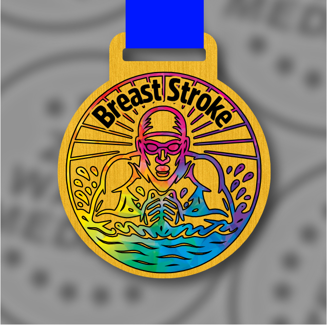 Wooden Colour Breaststroke Medal – 65mm Sustainable Design, Made in the UK