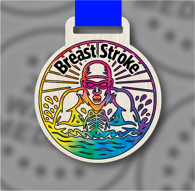 Wooden Colour Breaststroke Medal – 65mm Sustainable Design, Made in the UK