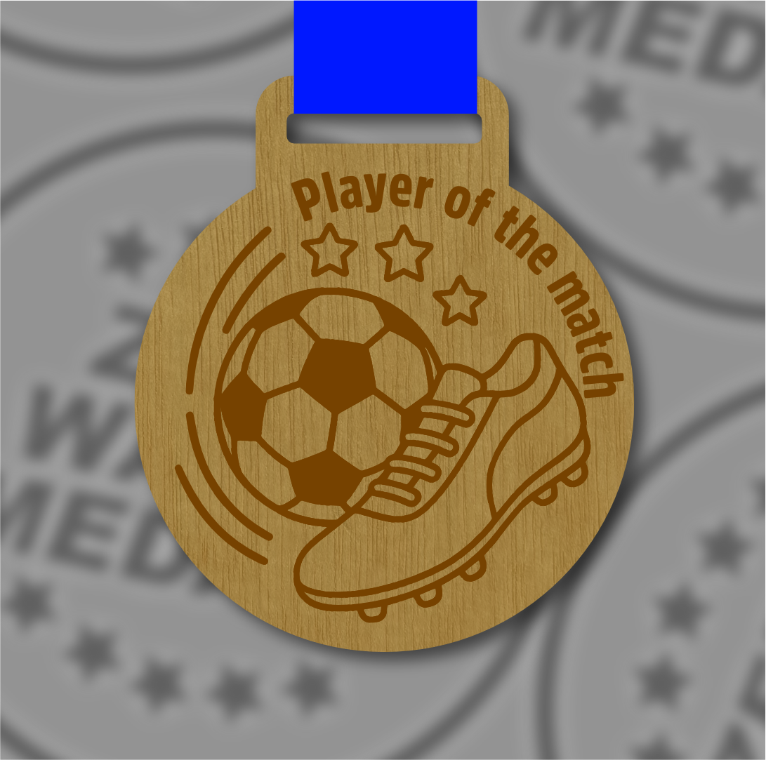 55mm Gold-Finish Player of the Match Medal – Premium Football Medal 20 Pack